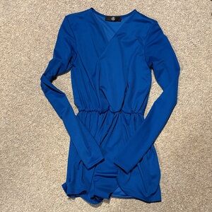 Long Sleeve Wrap-Style Romper in Royal Blue
